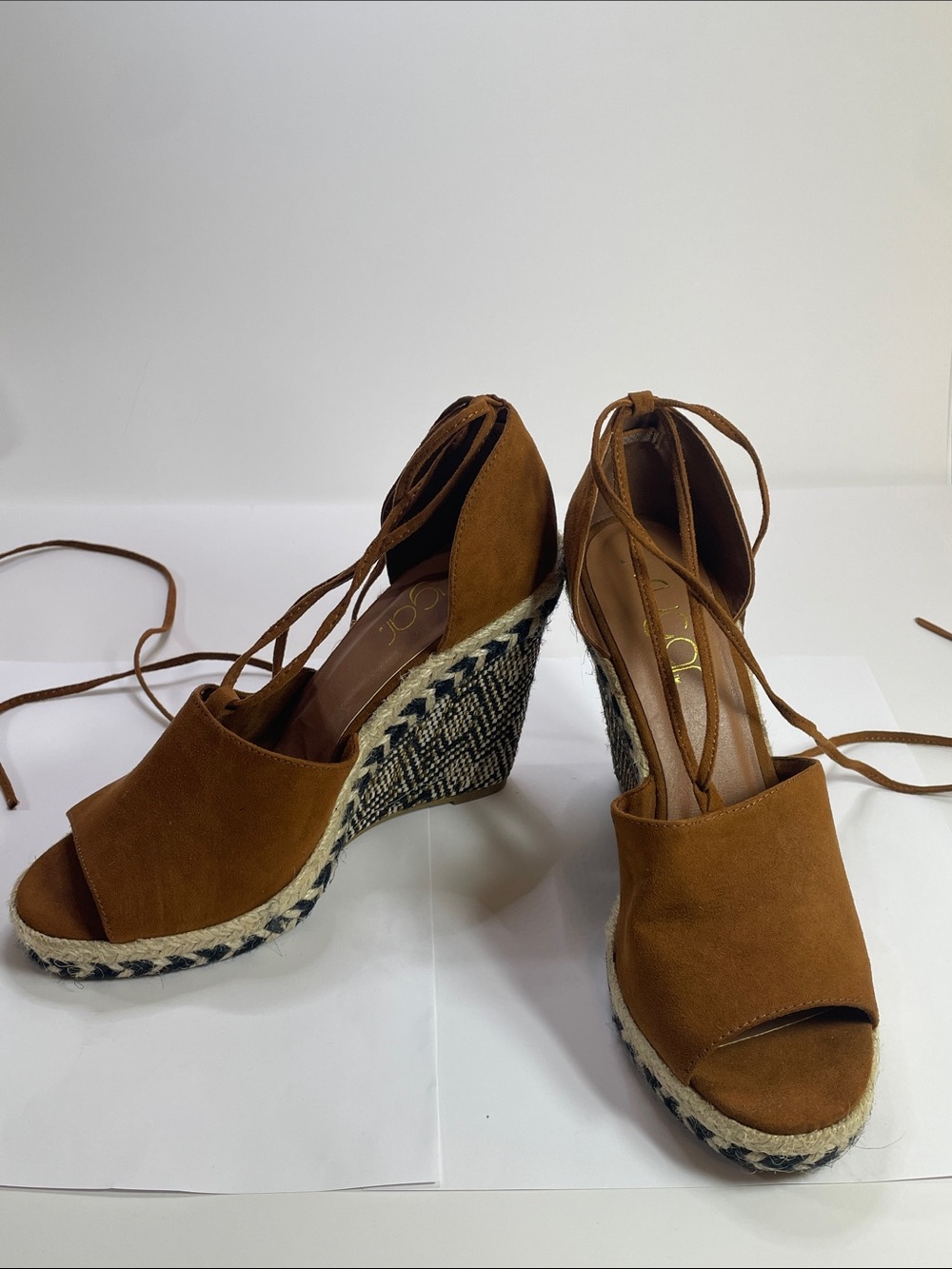 Sugar Lace-Up Espadrille Wedge Sandals - Tan Suede Size 6.5M